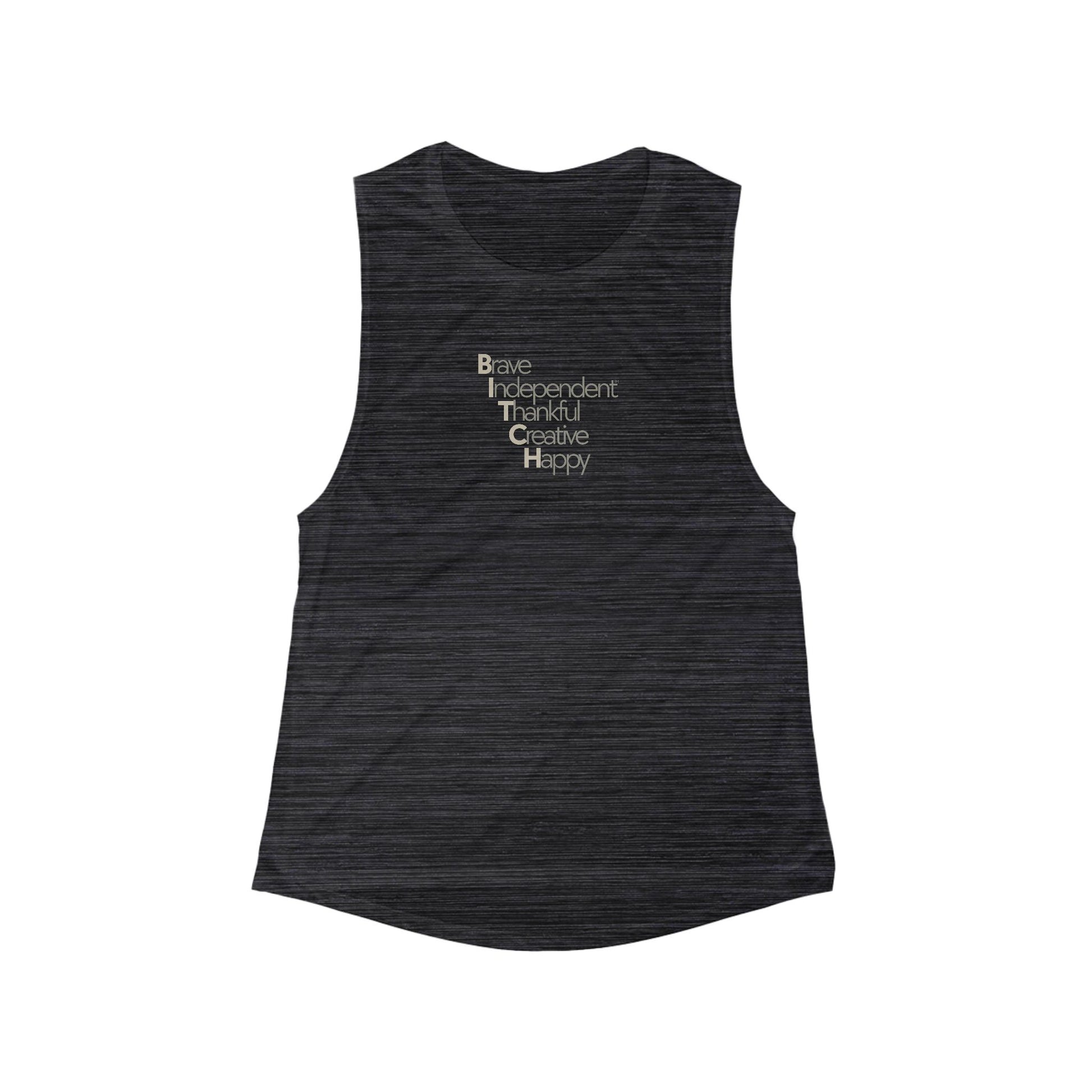 Inspirational Women's Flowy Muscle Tank — Brave Independent Thankful Creative Happy