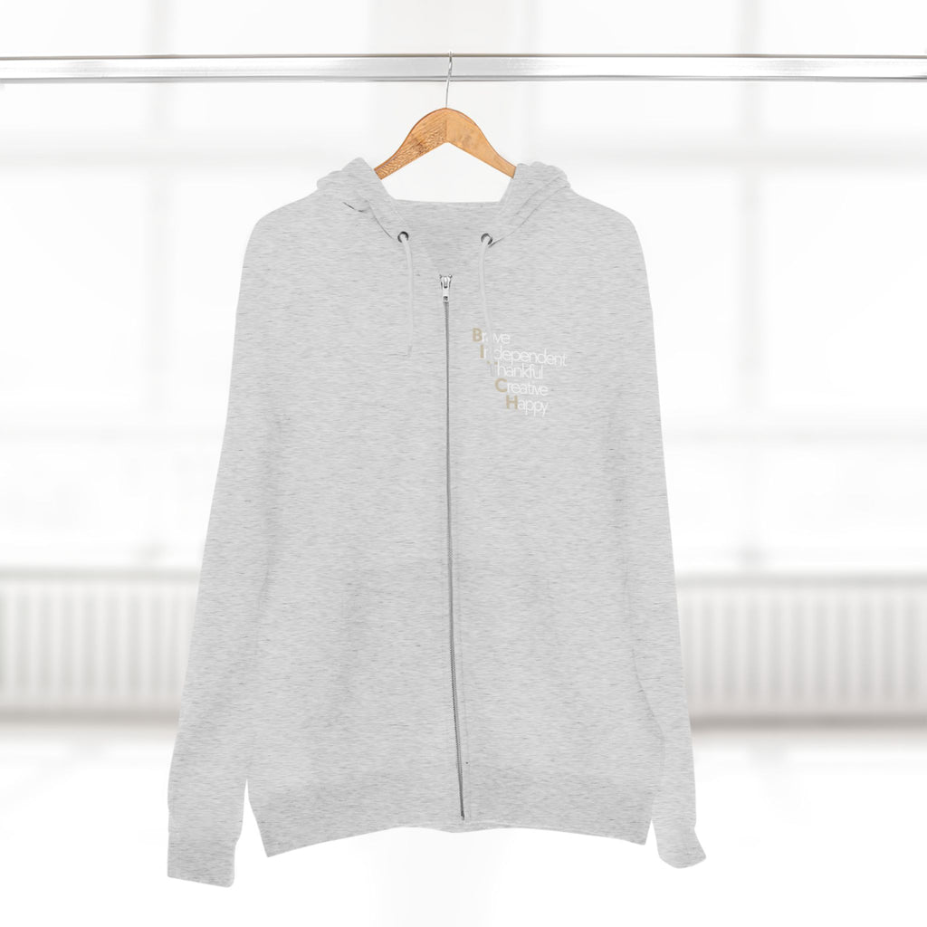 Unisex Zip Hoodie — Brave, Independent, Thankful, Creative, Happy