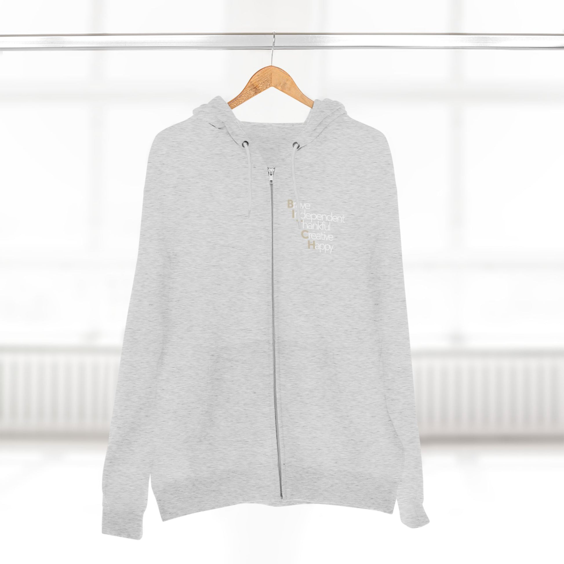 Unisex Zip Hoodie — Brave, Independent, Thankful, Creative, Happy