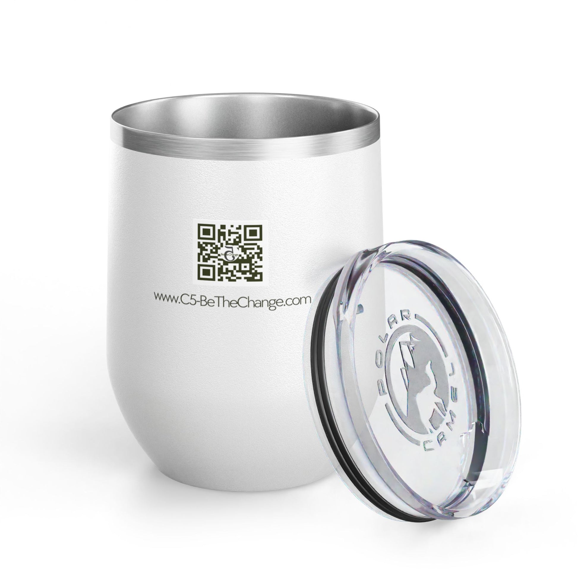 12 oz Wine Tumbler with QR Code - Brave, Independent, Thankful, Creative, Happy