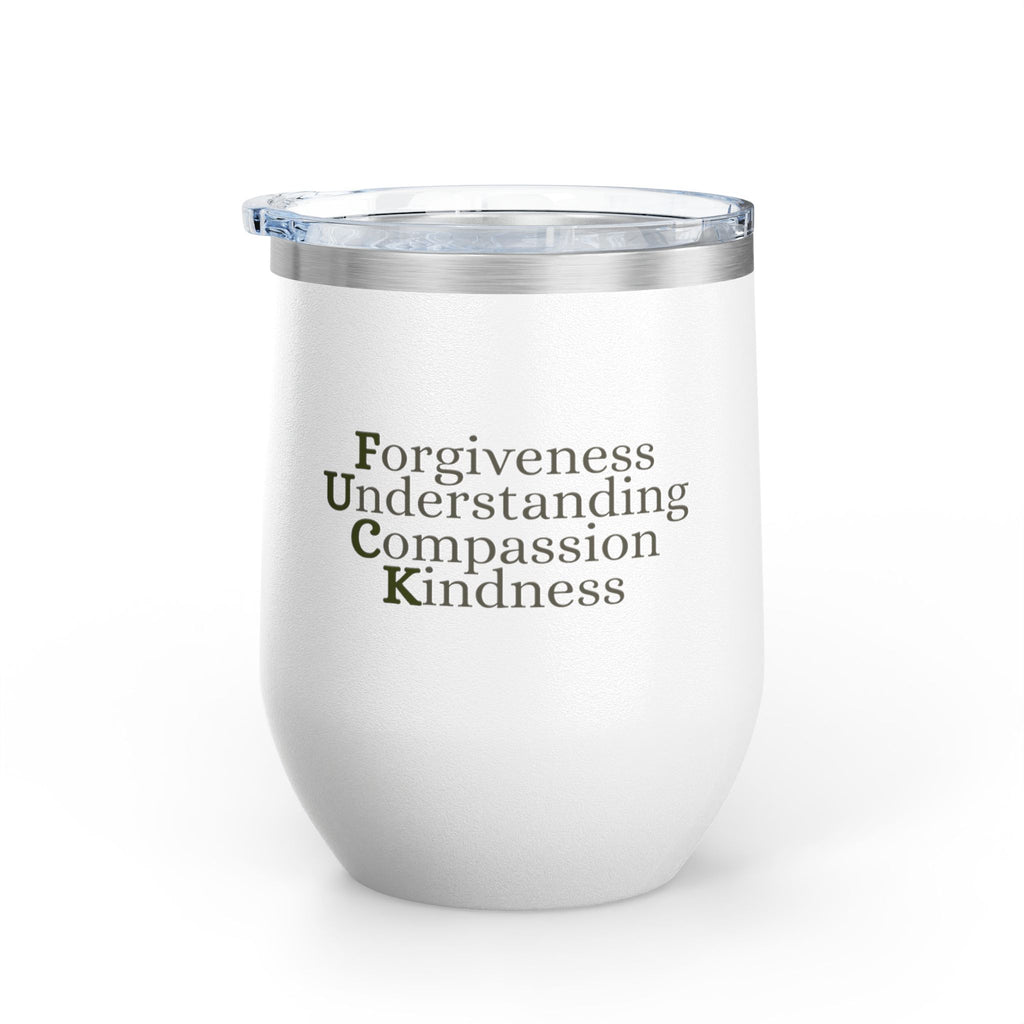 12 oz Wine Tumbler with QR Code - Forgiveness, Understanding, Compassion, Kindness