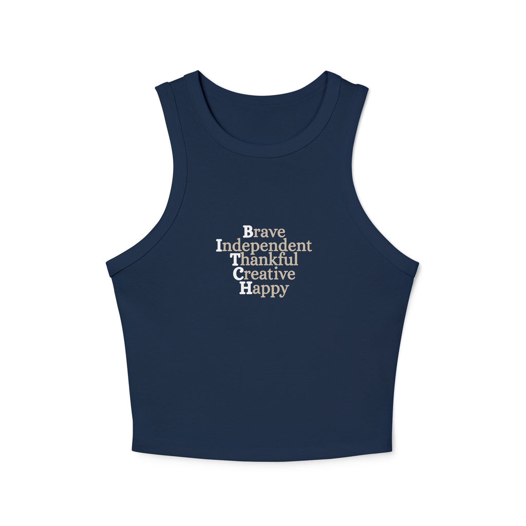 Racer Back Ribbed Micro Tank - Brave, Independent, Thankful, Creative, Happy