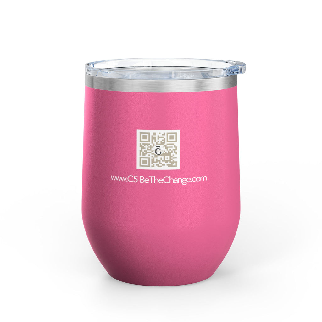 12 oz Wine Tumbler with QR Code - Brave, Independent, Thankful, Creative, Happy