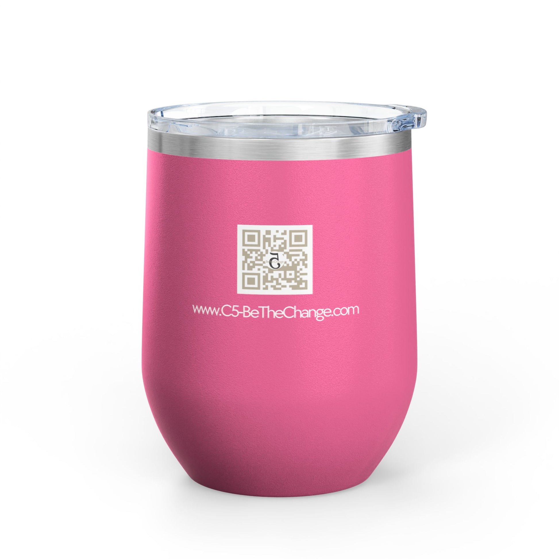 12 oz Wine Tumbler with QR Code - Brave, Independent, Thankful, Creative, Happy