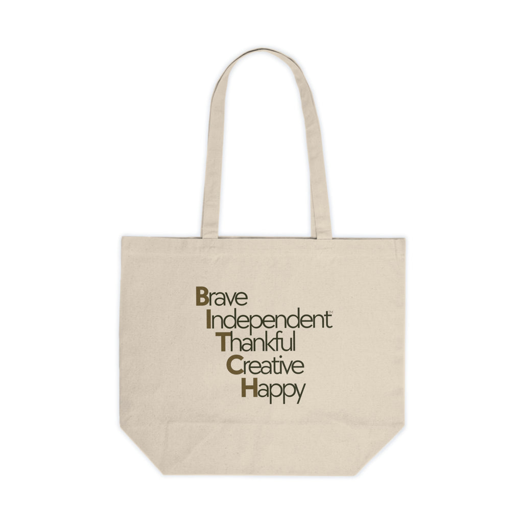 Canvas Tote w/ QR Code - Brave, Independent, Thankful, Creative, Happy