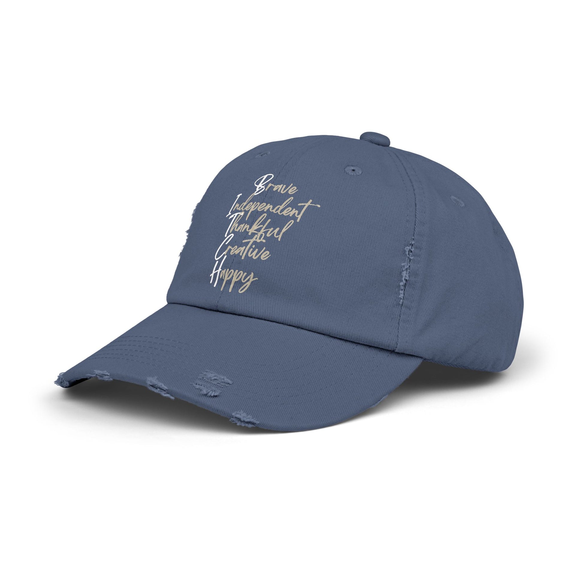 Unisex Distressed Cap - Brave, Independent, Thankful, Creative, Happy
