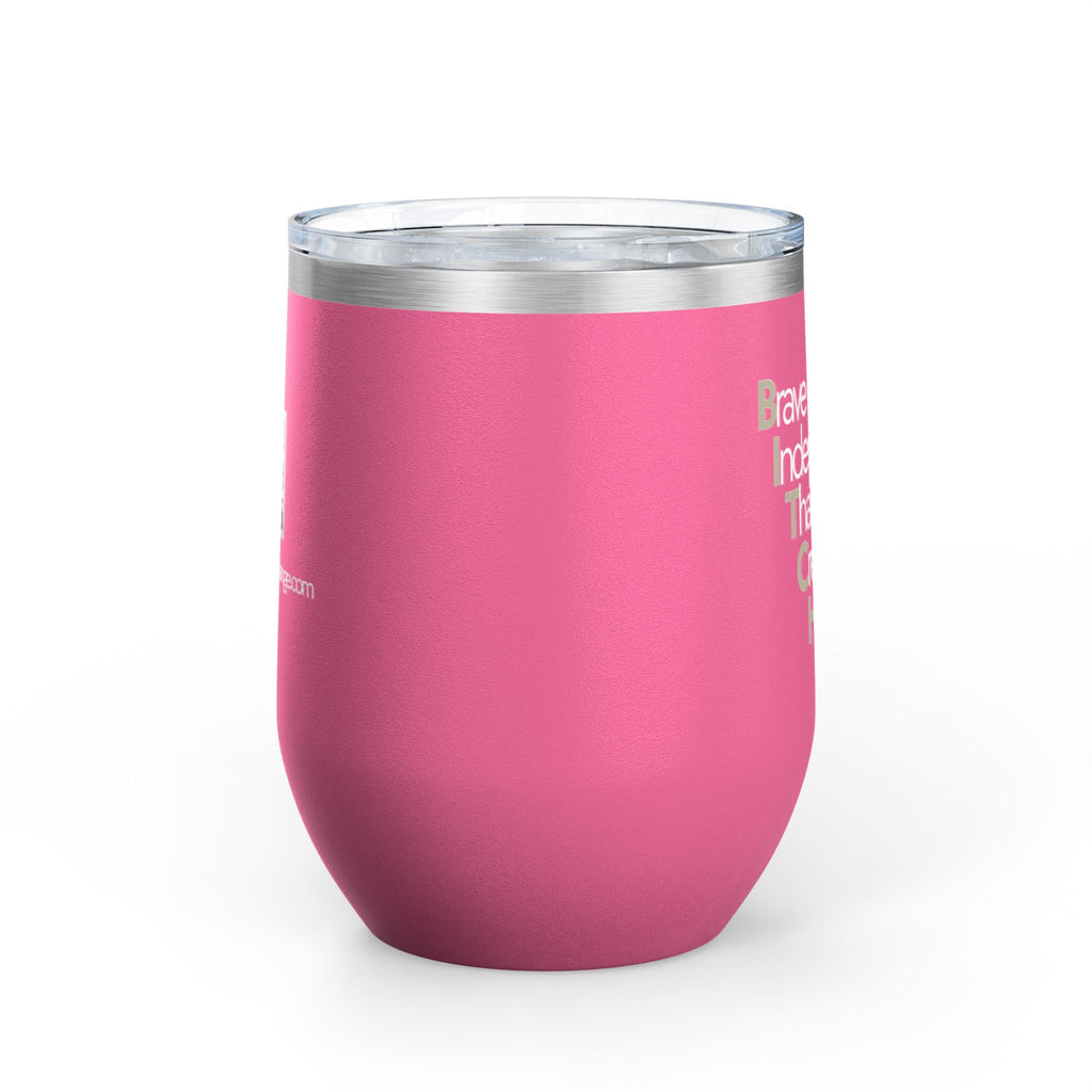 12 oz Wine Tumbler with QR Code - Brave, Independent, Thankful, Creative, Happy