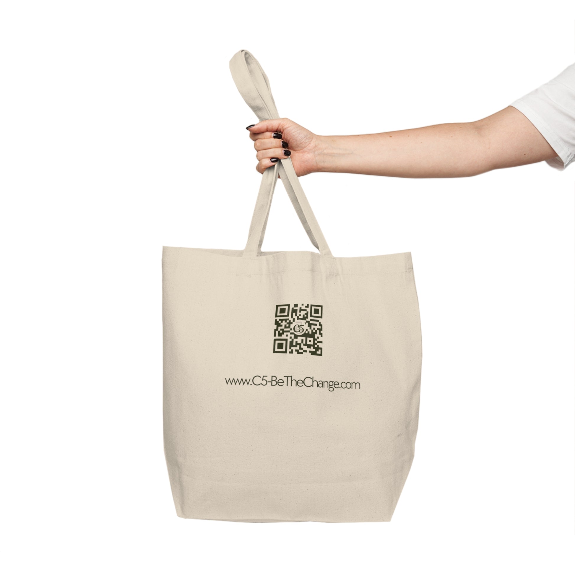 Canvas Tote w/ QR Code - Brave, Independent, Thankful, Creative, Happy