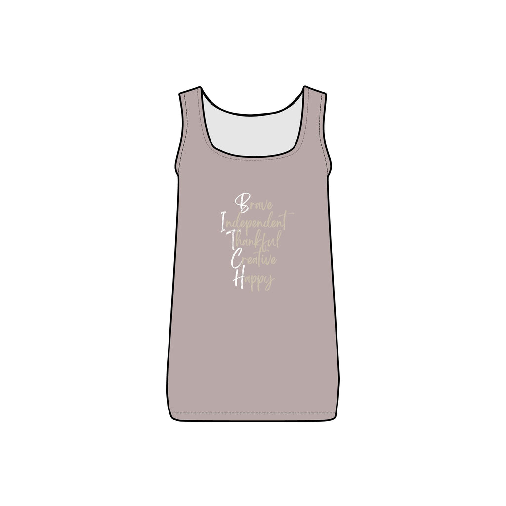 Women's Long Ribbed Tank - Brave, Independent, Thankful, Creative, Happy