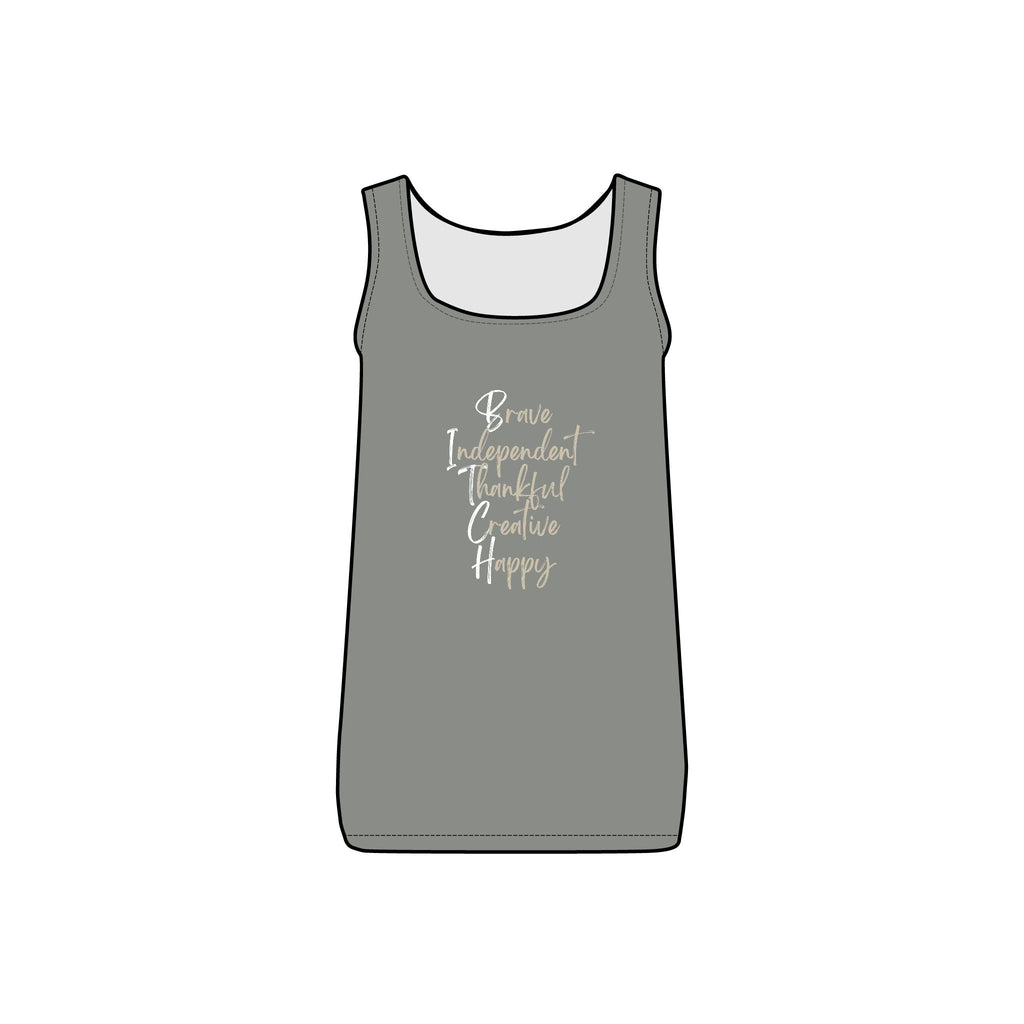 Women's Long Ribbed Tank - Brave, Independent, Thankful, Creative, Happy