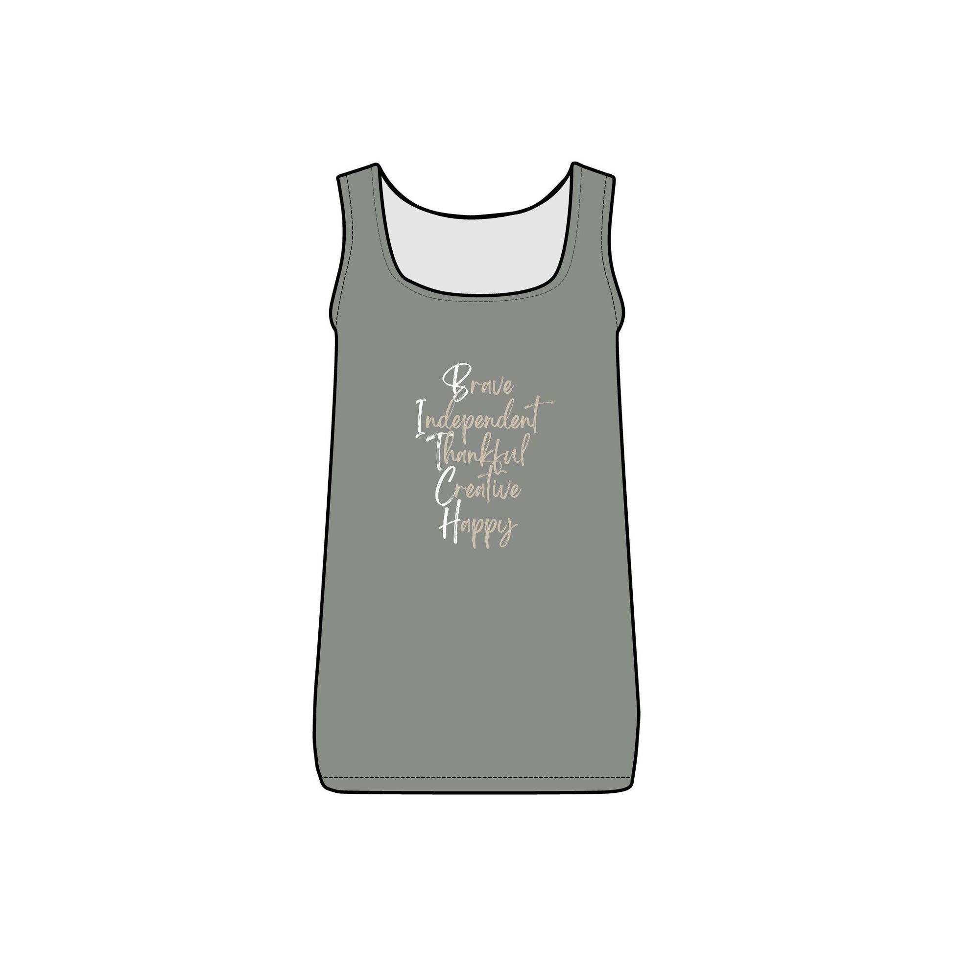 Women's Long Ribbed Tank - Brave, Independent, Thankful, Creative, Happy