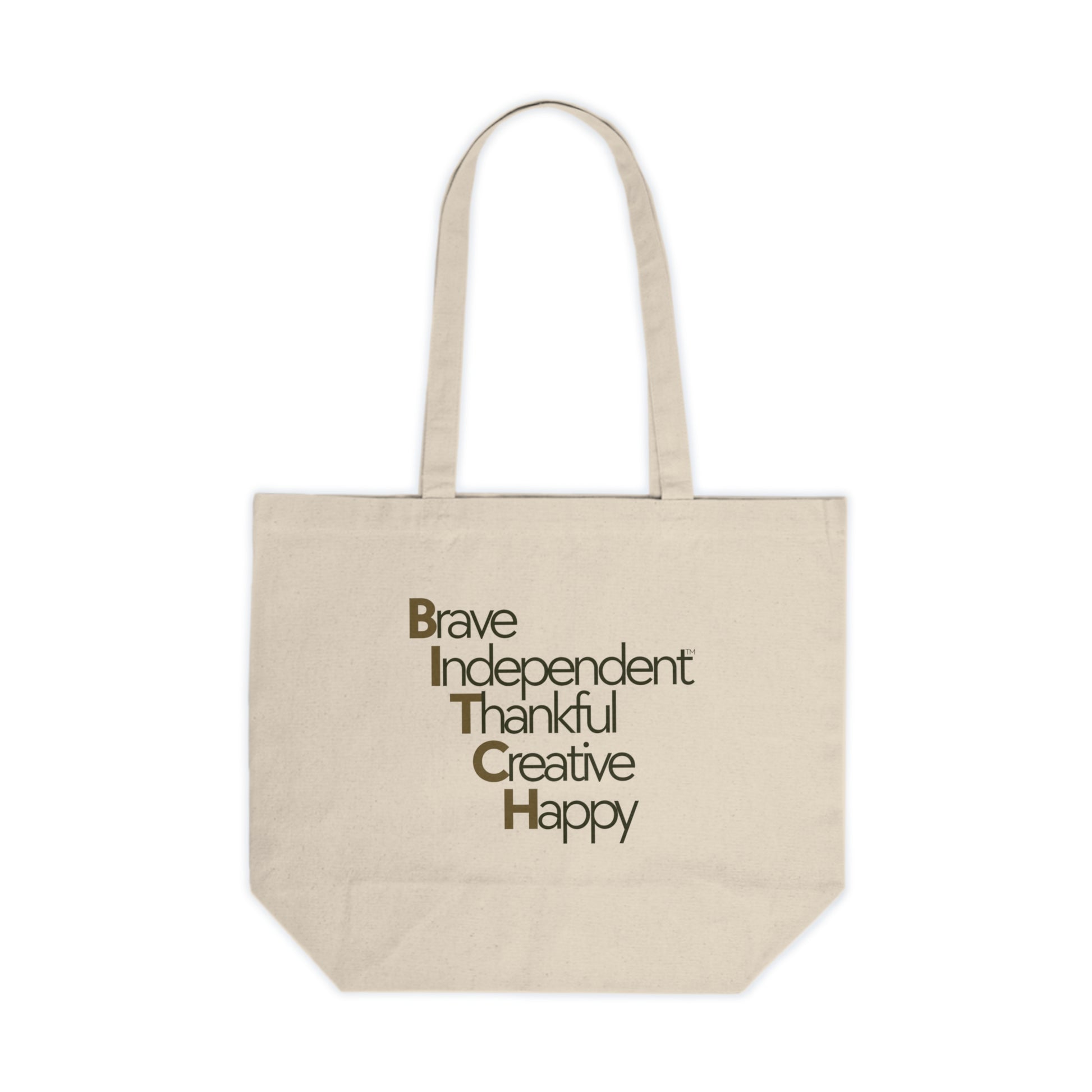 Canvas Tote w/ QR Code - Brave, Independent, Thankful, Creative, Happy