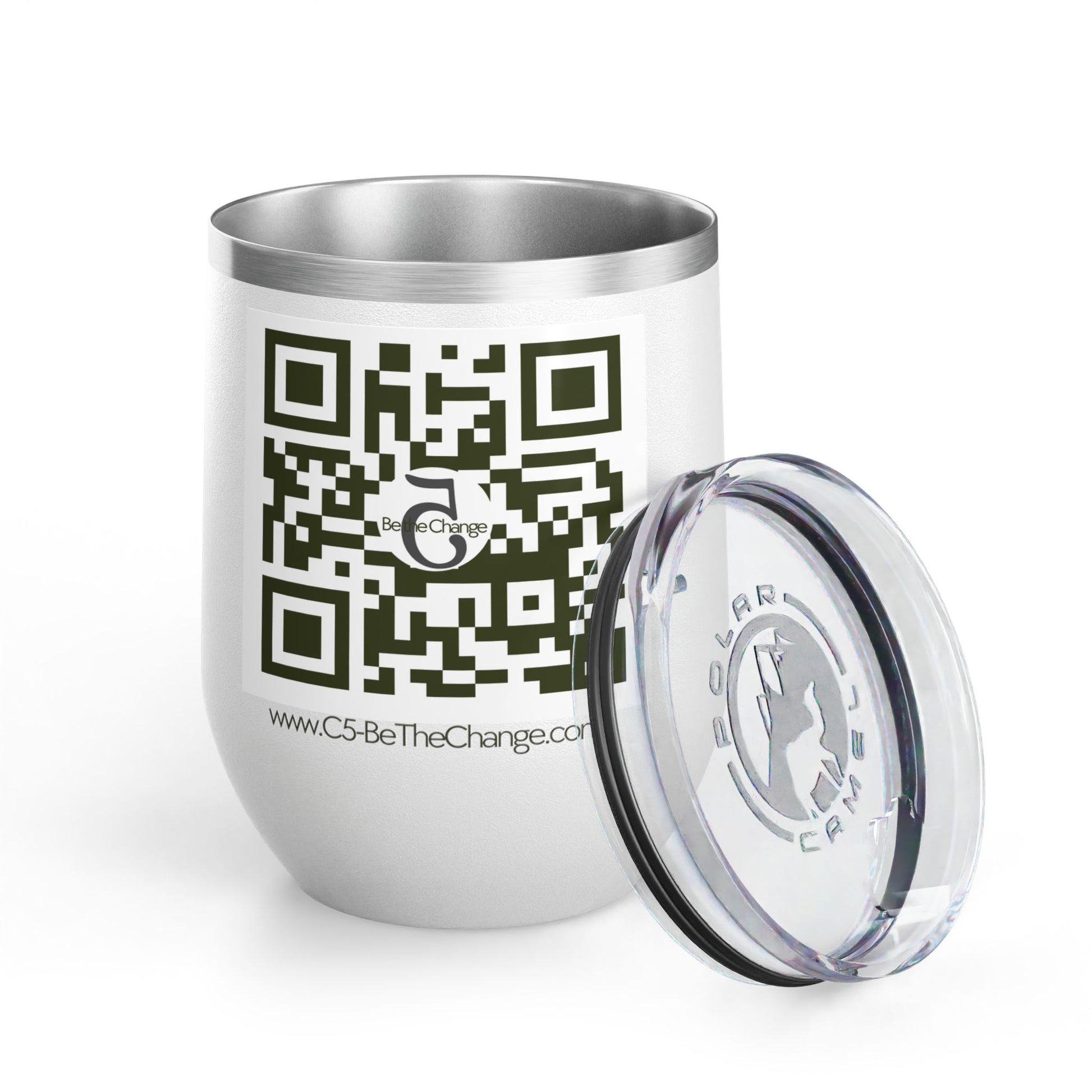 12 oz Wine Tumbler with QR Code - Brave, Independent, Thankful, Creative, Happy