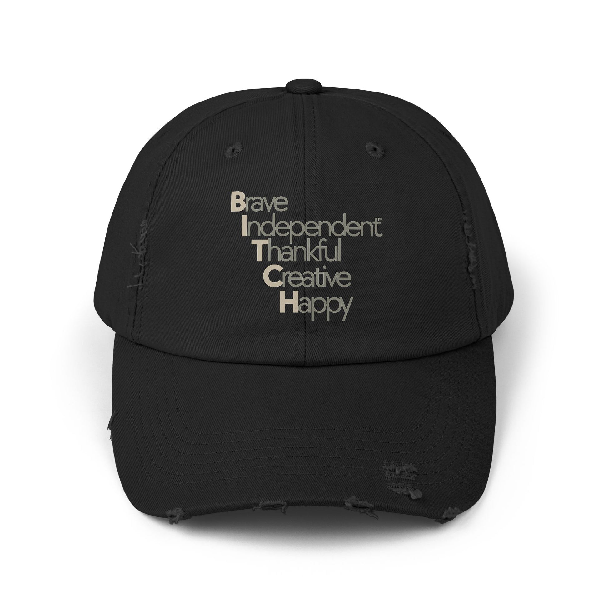 Unisex Distressed Cap - Brave, Independent, Thankful, Creative, Happy