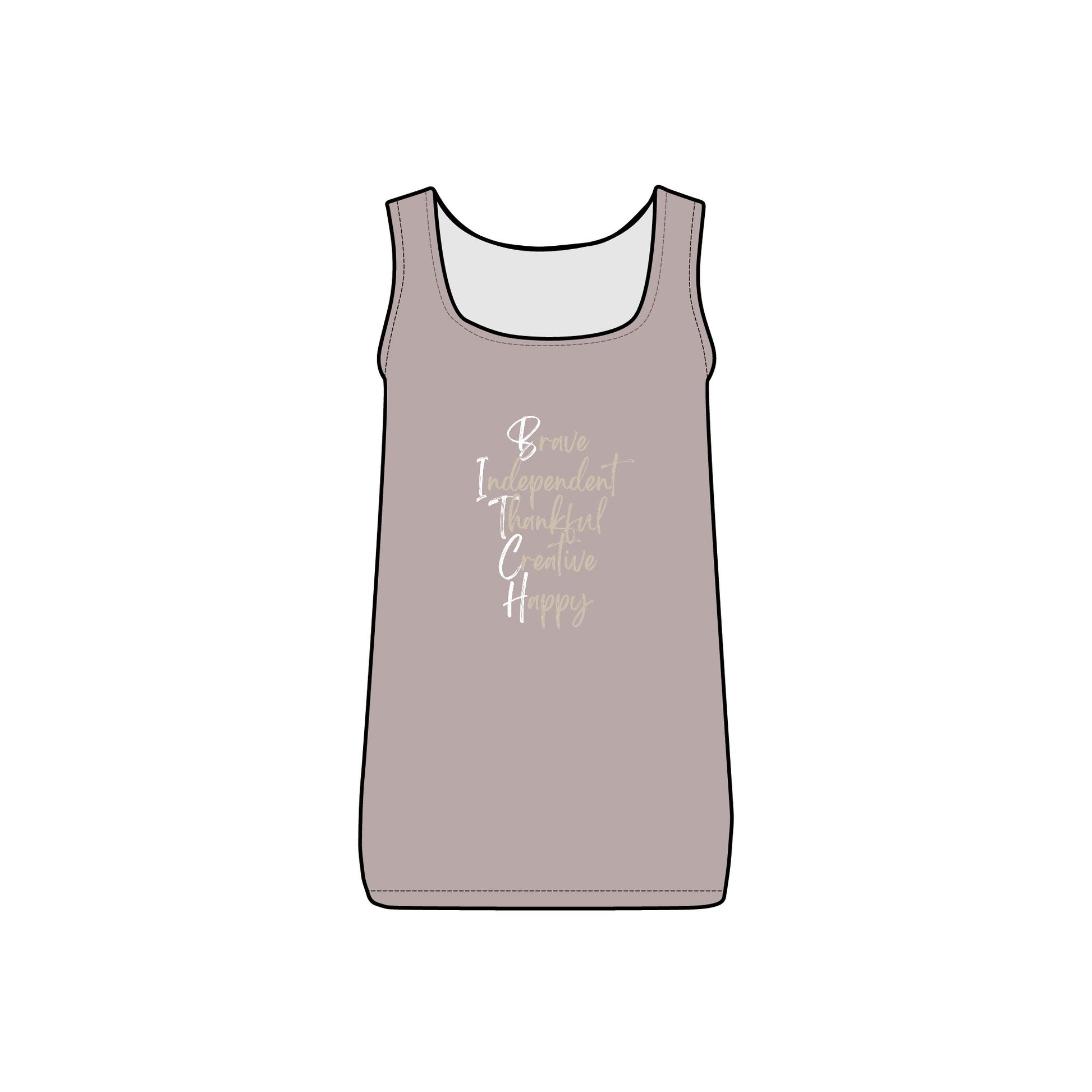 Women's Long Ribbed Tank - Brave, Independent, Thankful, Creative, Happy